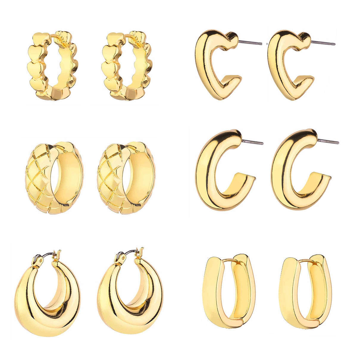 6 Pairs Chunky Gold Hoop Earrings for Women, 14K Gold Plated Hoop Earrings Hypoallergenic, Thick Lightweight Twisted Huggie Hoops Earring Set for Women’s Jewelry GIfts