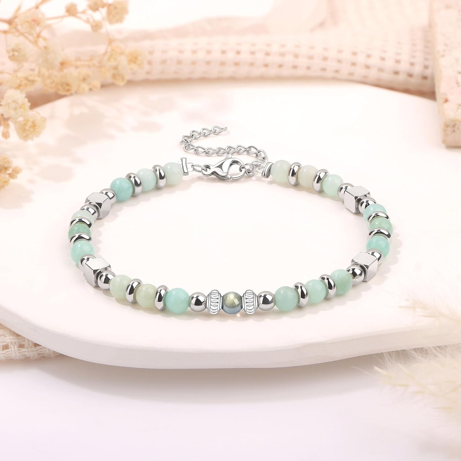 Gifts for Women Moonstone Bracelet, Amazonite Imperial Jasper Bracelets | Christmas Birthday Valentines Mothers Day Graduation Gifts Natural Stone Stainless Steel Beads Bracelets