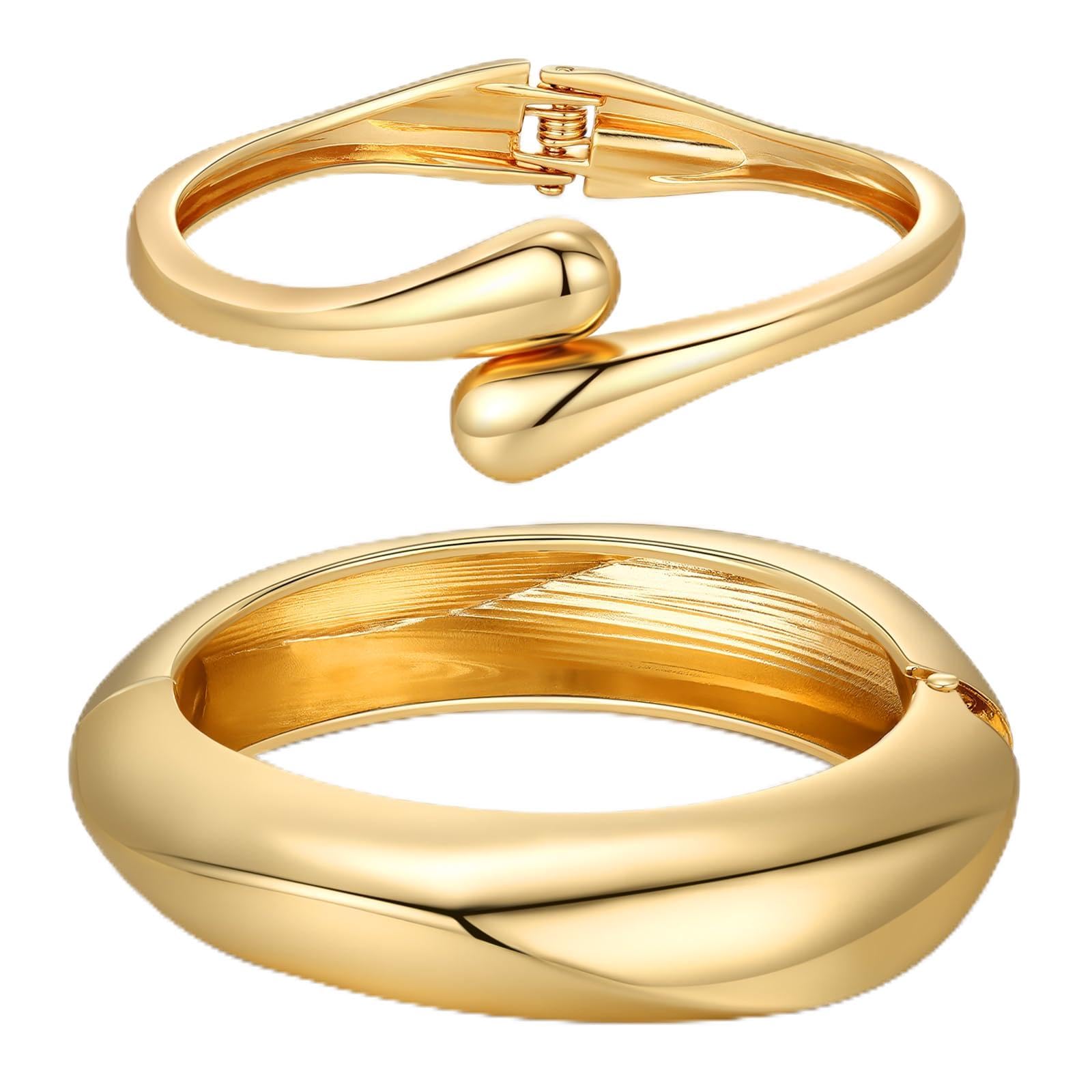 Chunky Gold Bangle Bracelets for Women Trendy 14K Gold Plated Cuff Bracelets Stack, Dainty Gold Bracelet Sets Non Tarnish Fashion Jewelry Gift