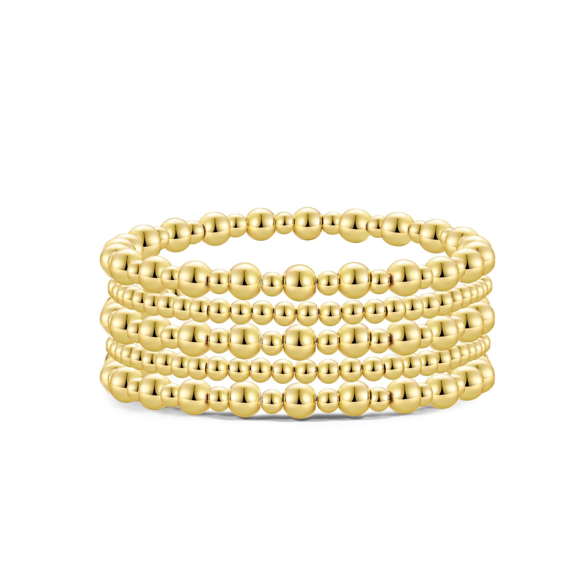 Badu Gold Plate Bead Bracelet for Women 14K Gold Plated Bead Ball Bracelet Stretchable Elastic Hypoallergenic Bohemian Stackable