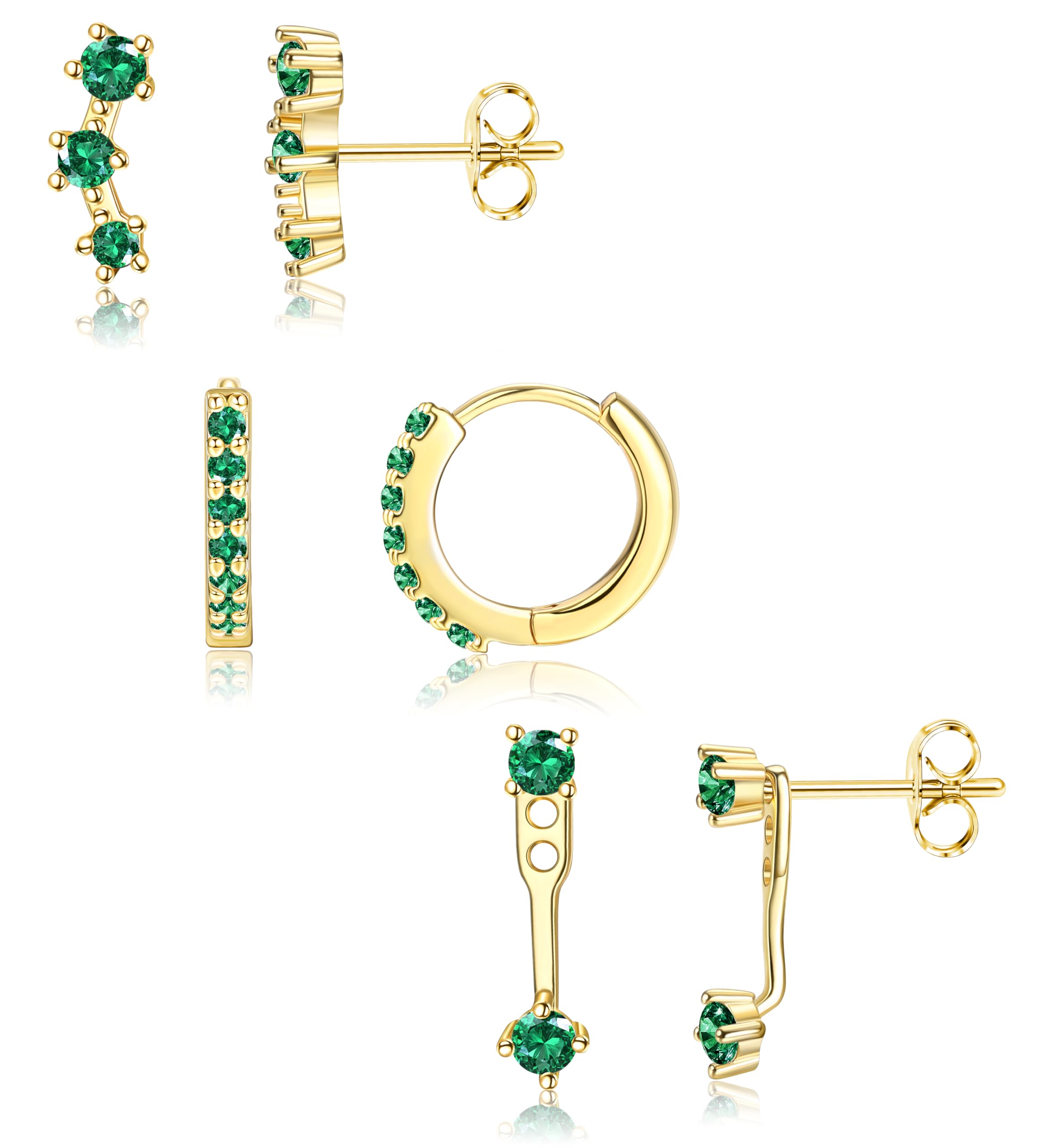3 Pairs 925 Sterling Silver Hypoallergenic Earrings for Women Trendy - 14K Gold Plated Stud Hoop Cartilage Earrings Set Small Earring Stacks for Sensitive Ears Non Tarnish Dainty Silver Earring