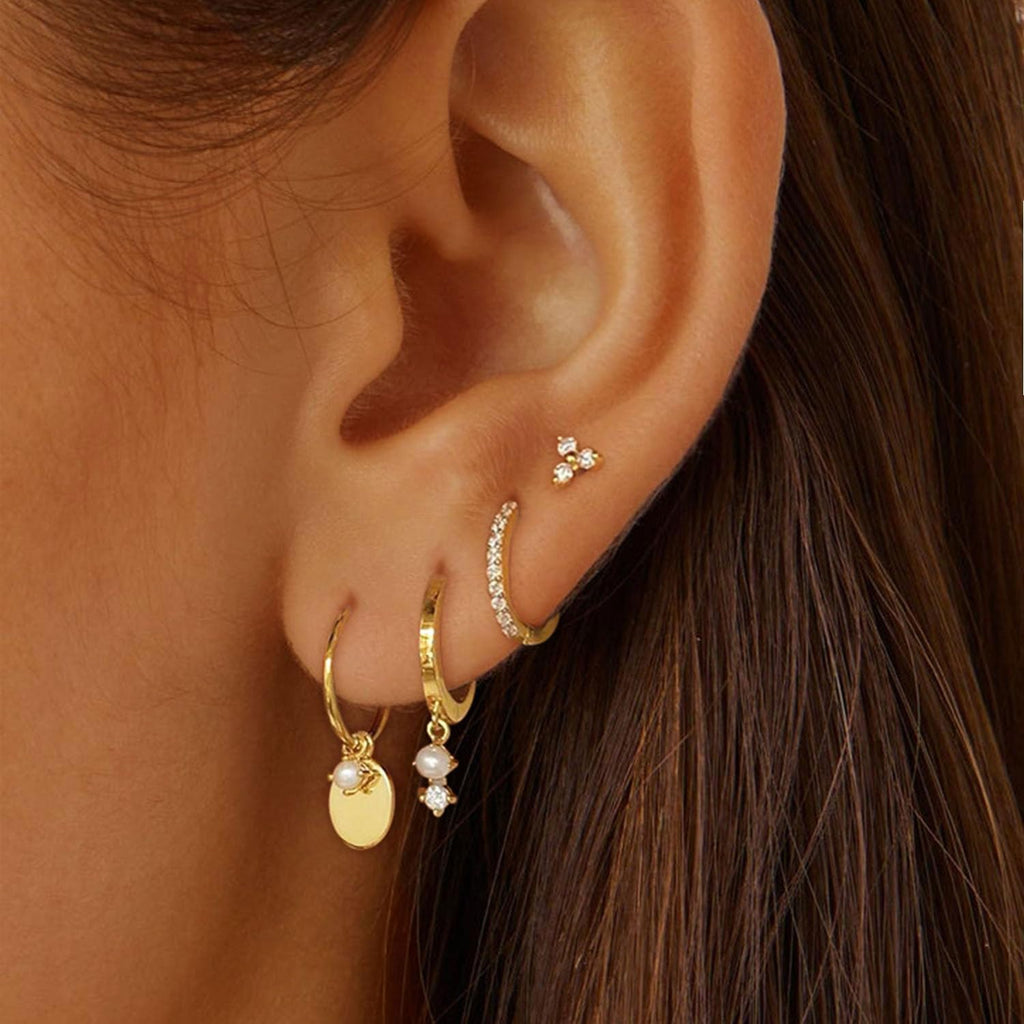 Gold Earrings for Women, Dainty Earring Stacks 14K Gold Plated Huggie Earrings for Women Trendy Hypoallergenicc Unique Dangle Drop Earrings Set Cute Small Huggie Hoop Earrings Womens Jewelry