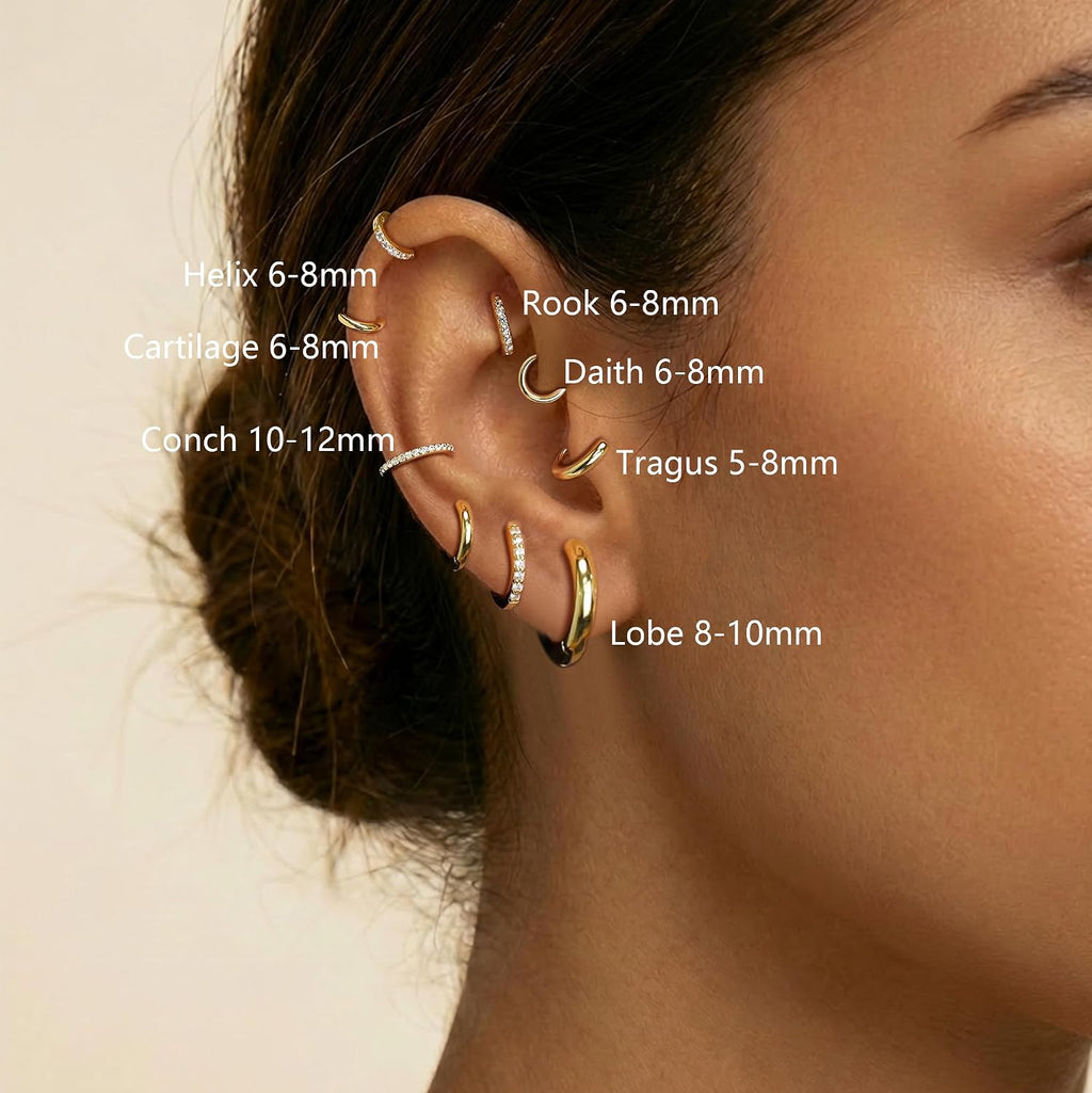 4 Pair Small Gold Hoop Earrings for Women Sensitive Ears - Hypoallergenic 14k Real Gold Plated Hoops Zirconia Cartilage Huggie Earrings Set Helix Piercing Earring Gold Jewelry for Women Gift