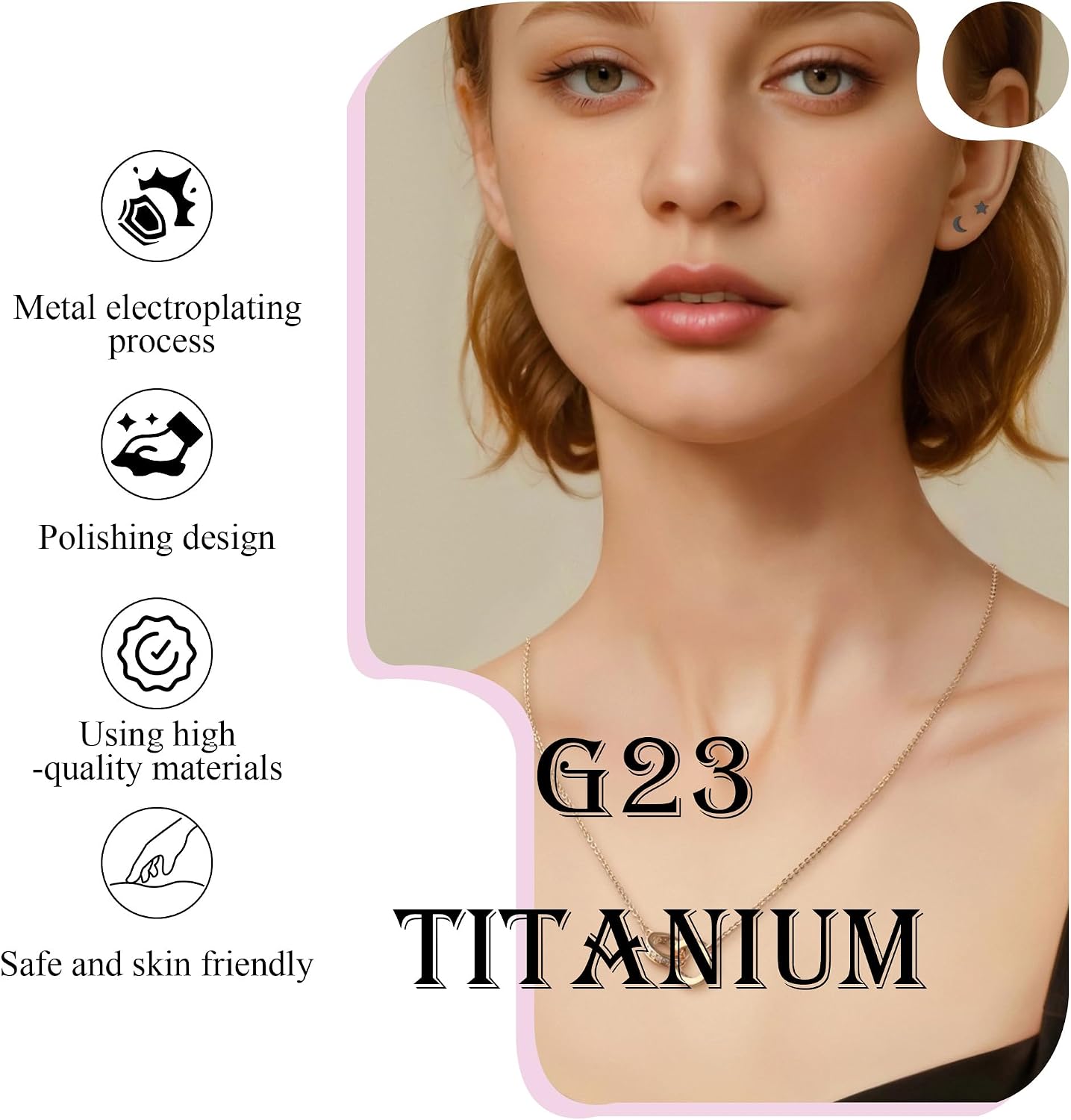 2 Pairs Flat Back Earrings Women, Titanium Star and Moon Earrings, Heart & CZ Flatback Stud, Butterfly & Lightning Screw Back, Crosses and Triangles Stud, Gold/Pink/Silver/Black Options