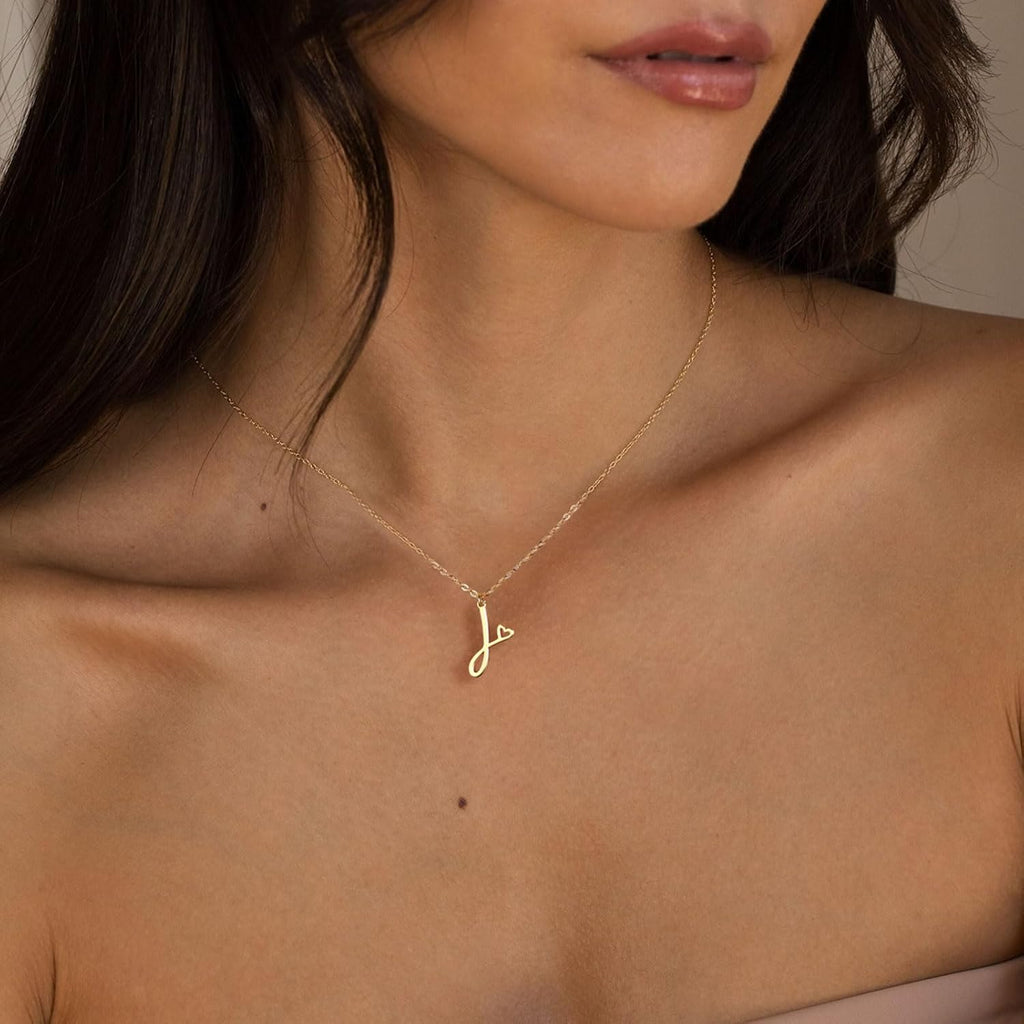 CAROVO Initial Necklaces for Women, Dainty 14K Gold/Silver Letter Pendant Necklace Trendy Simple Cute Necklaces Monogram Name Choker Necklace Jewelry Gift