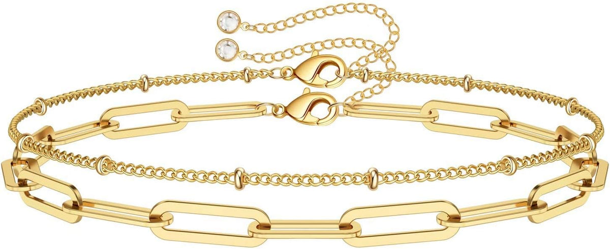 Dainty Gold Bracelets for Women, 14K Gold Plated Adjustable Layered Beads Bracelet Cute Evil Eye Oval Chain Pearl Bar Turtle Gold Bracelets for Women Jewelry