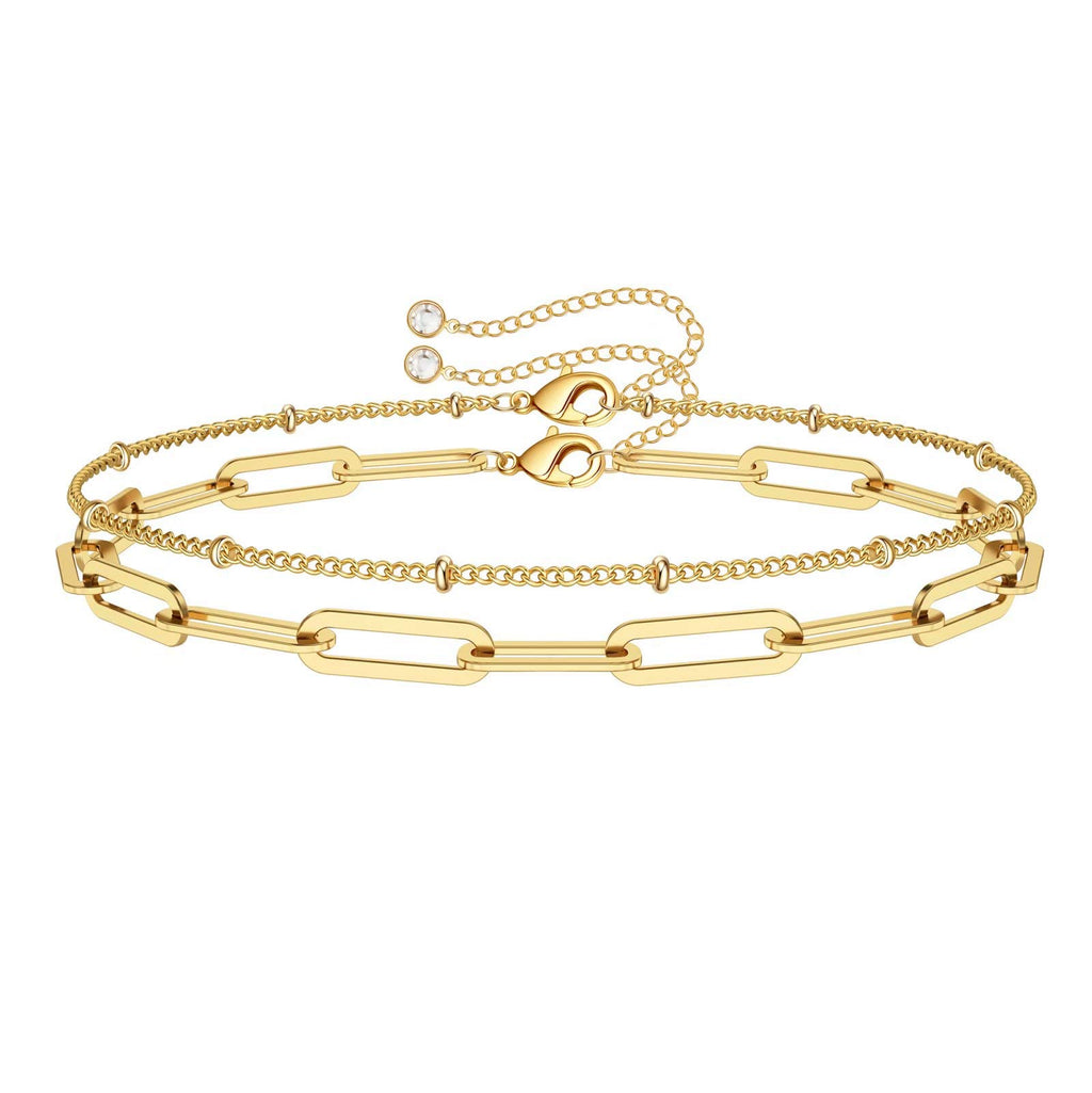 Dainty Gold Bracelets for Women, 14K Gold Plated Adjustable Layered Beads Bracelet Cute Evil Eye Oval Chain Pearl Bar Turtle Gold Bracelets for Women Jewelry