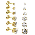 6/12 Pairs Silver Gold Stainless Steel Stud Earrings Set for Women Men | Hypoallergenic, 3 4 5 6 7 8 mm CZ, Lightweight, 14K Gold Plated Surgical 316L, Cubic Zirconia, Multiple Piercing Jewelry