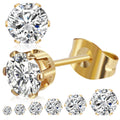 6 Pairs Stud Earrings for Women Men, Silver Gold Stainless Steel Studs Set | 3 4 5 6 7 8mm, Cubic Zirconia, 14K Gold Plated, Hypoallergenic, Flat Back Earrings for Sensitive Ears, Jewelry Gift Idea