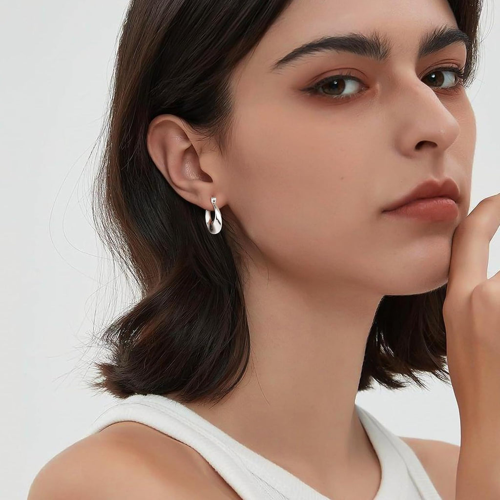 925 Sterling Silver Earrings Silver Hoop Earrings for Women Small Huggie Hoops, Lightweight Chunky Hoops, Hypoallergenic Nickel-Free Elegant Everyday Jewelry, Dainty Silver Earrings for Gifts