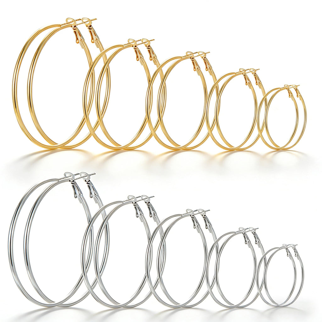 9 Pairs Small Gold/Silver Hoop Earrings Set for Women | 14K Gold Plated Chunky Hoop Small Earring Hypoallergenic Thick Open Lightweight Chunky Hoop Earrings Jewelry for Gifts