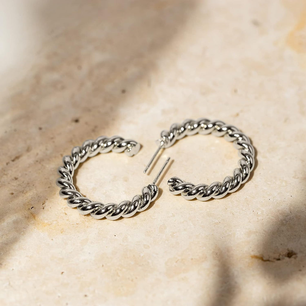 PAVOI 14K Gold Plated Twisted Rope Round Hoop Earrings