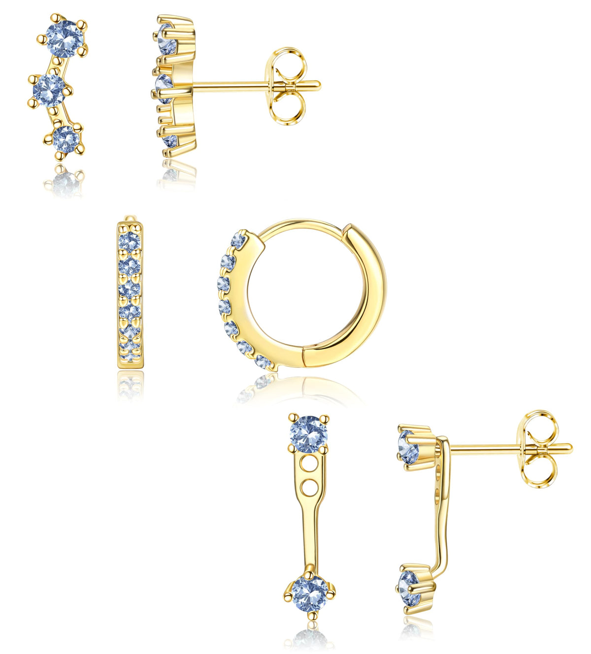 3 Pairs 925 Sterling Silver Hypoallergenic Earrings for Women Trendy - 14K Gold Plated Stud Hoop Cartilage Earrings Set Small Earring Stacks for Sensitive Ears Non Tarnish Dainty Silver Earring