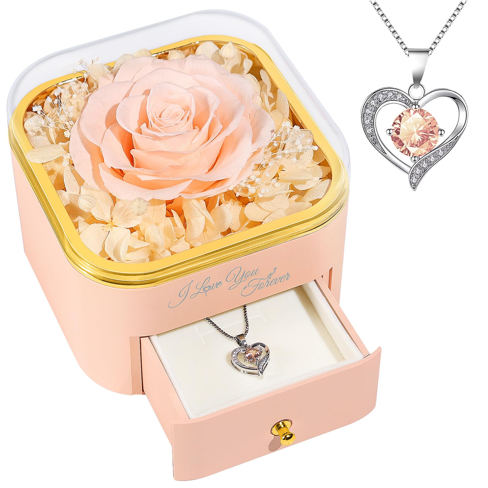 Beferr Birthday Gifts for Women Preserved Real Rose with Necklace Eternal Purple Roses Forever Flowers for Delivery Anniversary Mothers Day Flower Gifts for Mom Wife Grandma Daughter Her Girlfriend