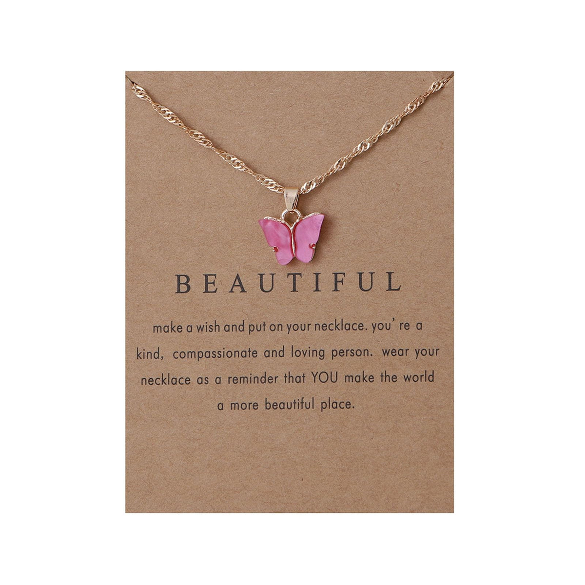 Caiyao Sweet Cute Colorful Butterfly Adjustable Clavicle Chain Lightweight Arcylic Insect Necklace with Message Card Friendship Good Luck Bohemian Jewelry for Women
