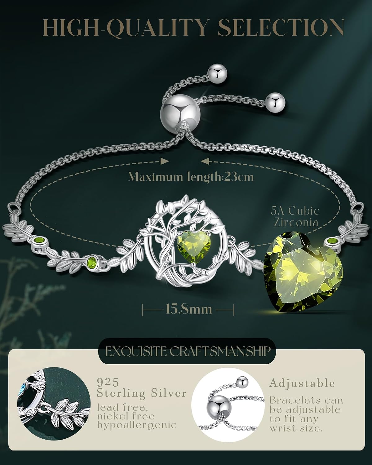 FANCIME Tree of life Birthstone Bracelet Sterling Silver Jewelry for Women