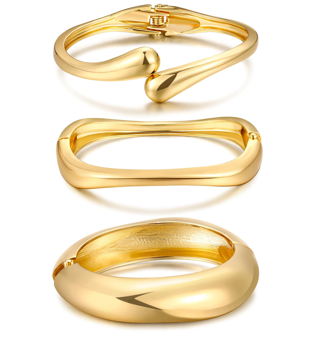 Chunky Gold Bangle Bracelets for Women, Dainty 14k Gold Plated Big Stackable Bangles Set, Trendy Statement Cuff Bracelet Stack Fashion Jewelry Gifts
