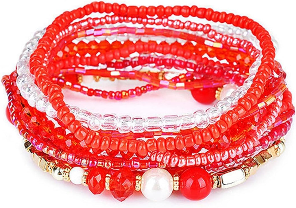 Bohemian Crystal Beaded Stackable Bracelets Handmade Colorful Crystal Pearl Seed Beads Bracelets for Women Jewelry