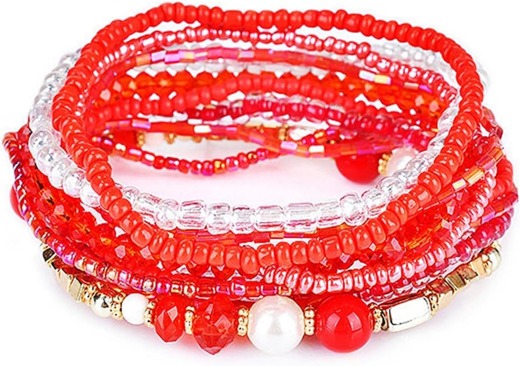 Bohemian Crystal Beaded Stackable Bracelets Handmade Colorful Crystal Pearl Seed Beads Bracelets for Women Jewelry