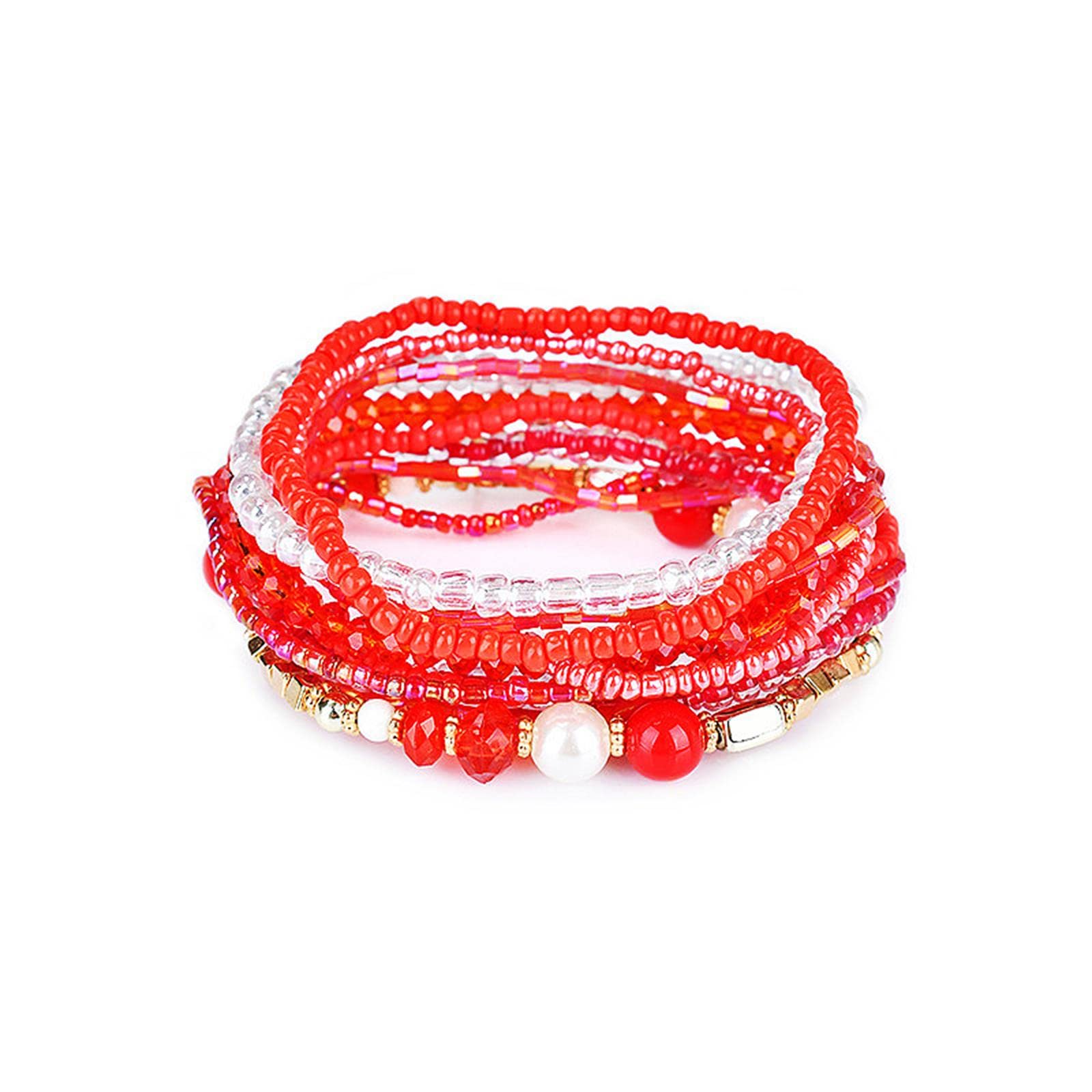 Bohemian Crystal Beaded Stackable Bracelets Handmade Colorful Crystal Pearl Seed Beads Bracelets for Women Jewelry