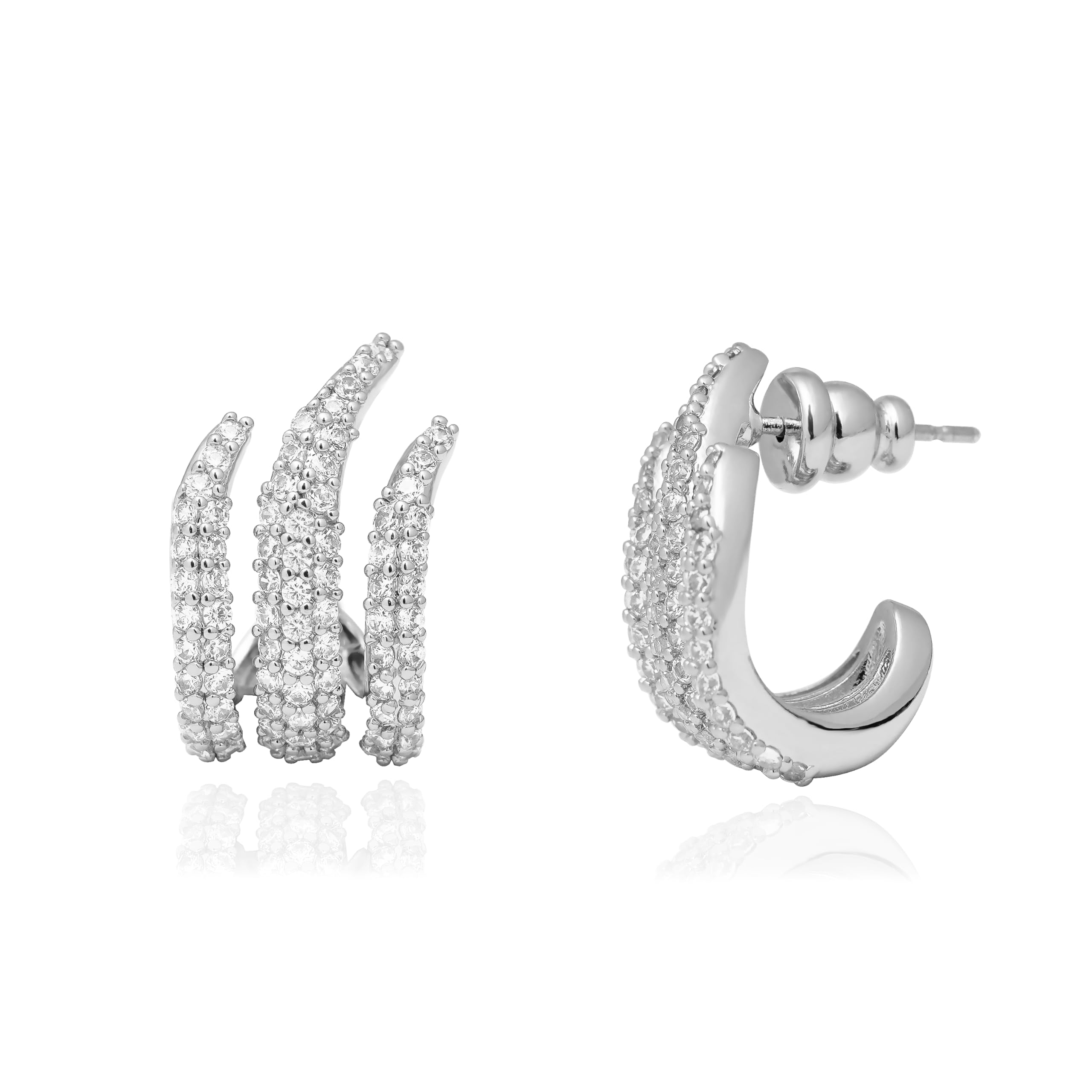 14K Gold Plated Illusion Stud Earrings for Women | Triple Huggie Hoop Earrings for One Hole| Trendy Simple Hypoallergenic Fashion Accessories Gold Jewelry Gifts for Womens