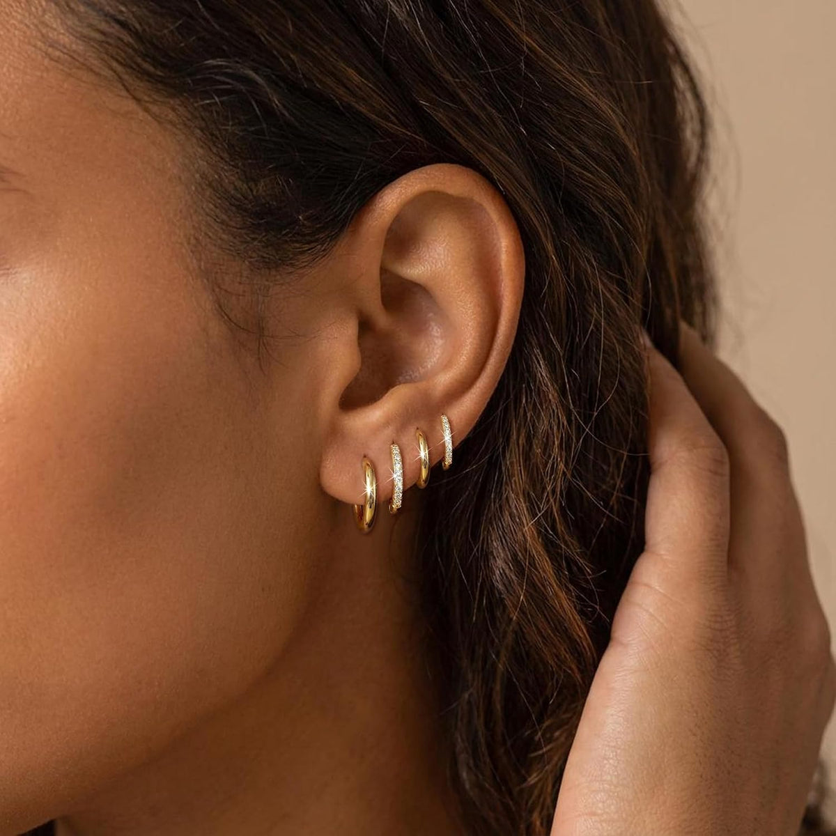 4 Pair Small Gold Hoop Earrings for Women Sensitive Ears - Hypoallergenic 14k Real Gold Plated Hoops Zirconia Cartilage Huggie Earrings Set Helix Piercing Earring Gold Jewelry for Women Gift