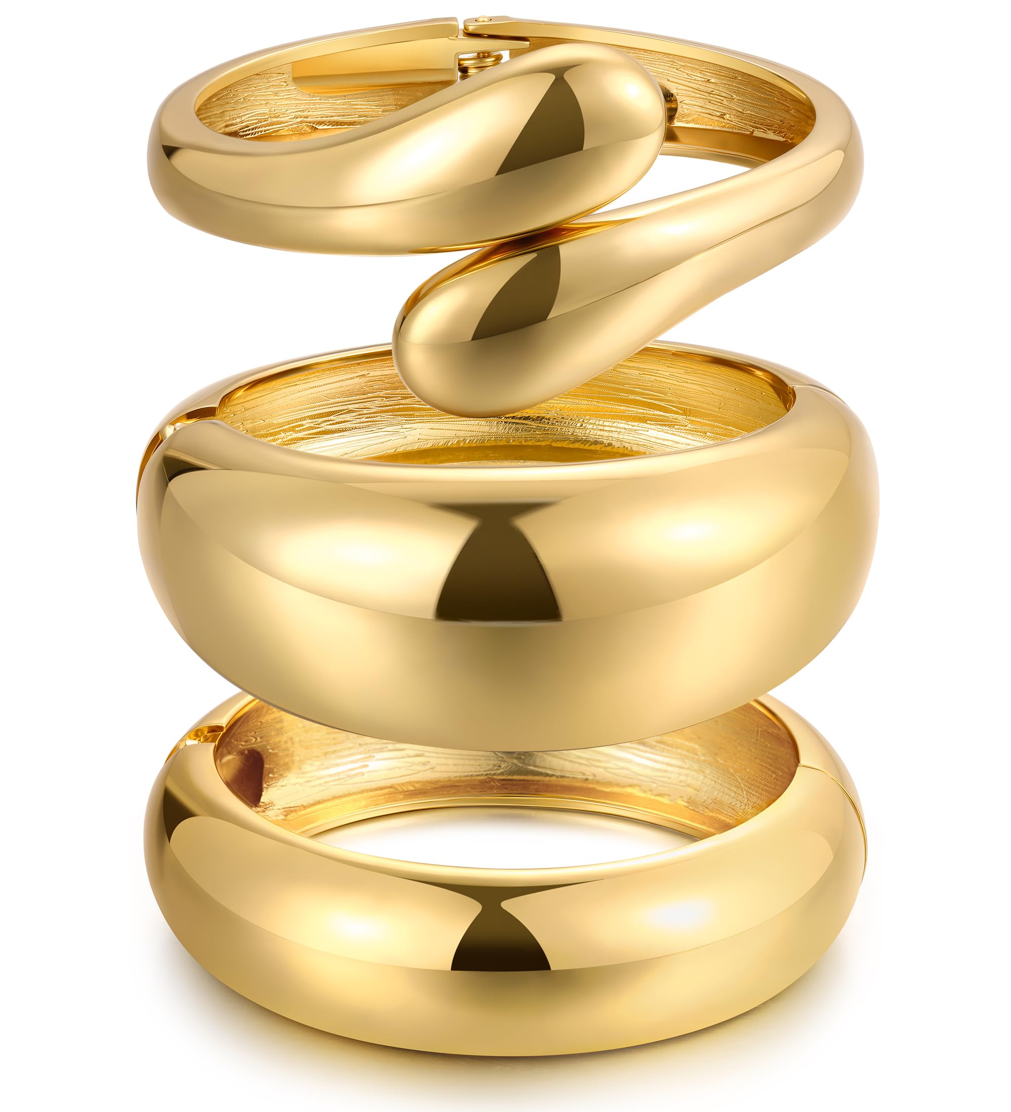 Chunky Gold Bangle Bracelets for Women, Dainty 14k Gold Plated Big Stackable Bangles Set, Trendy Statement Cuff Bracelet Stack Fashion Jewelry Gifts
