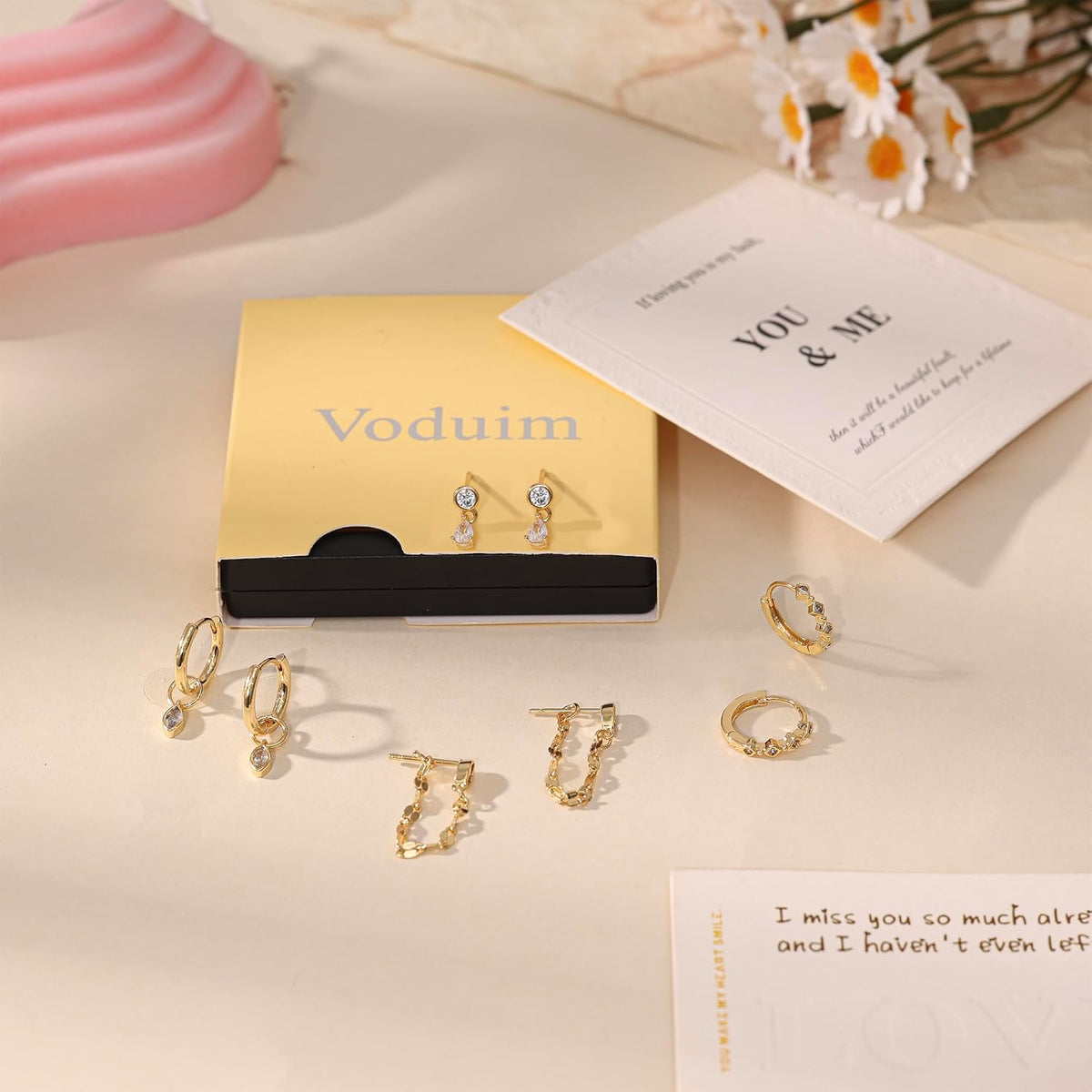 Gold Earrings for Women, Dainty Earring Stacks 14K Gold Plated Chain Earrings Cute Hypoallergenic Huggie Earrings for Women Trendy Unique Drop Hoop Earrings Stack Fashion Gold Jewelry Set