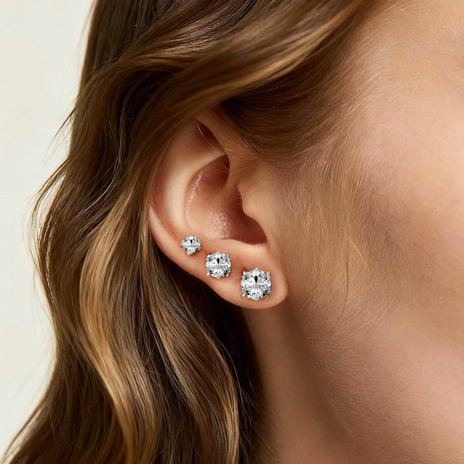6/12 Pairs Silver Gold Stainless Steel Stud Earrings Set for Women Men | Hypoallergenic, 3 4 5 6 7 8 mm CZ, Lightweight, 14K Gold Plated Surgical 316L, Cubic Zirconia, Multiple Piercing Jewelry