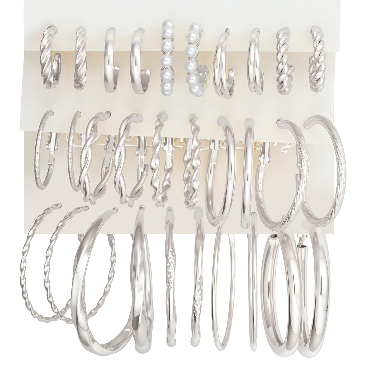 12 Pairs Gold Hoop Earrings Set for Women，Fashion Jewelry Gifts 40mm/50mm | Large/Big, Trendy, Pearl, Multiple Styles, lightweight, 14K Gold-plated, Hypoallergenic, Great for Party/Gathering/Work/Daily