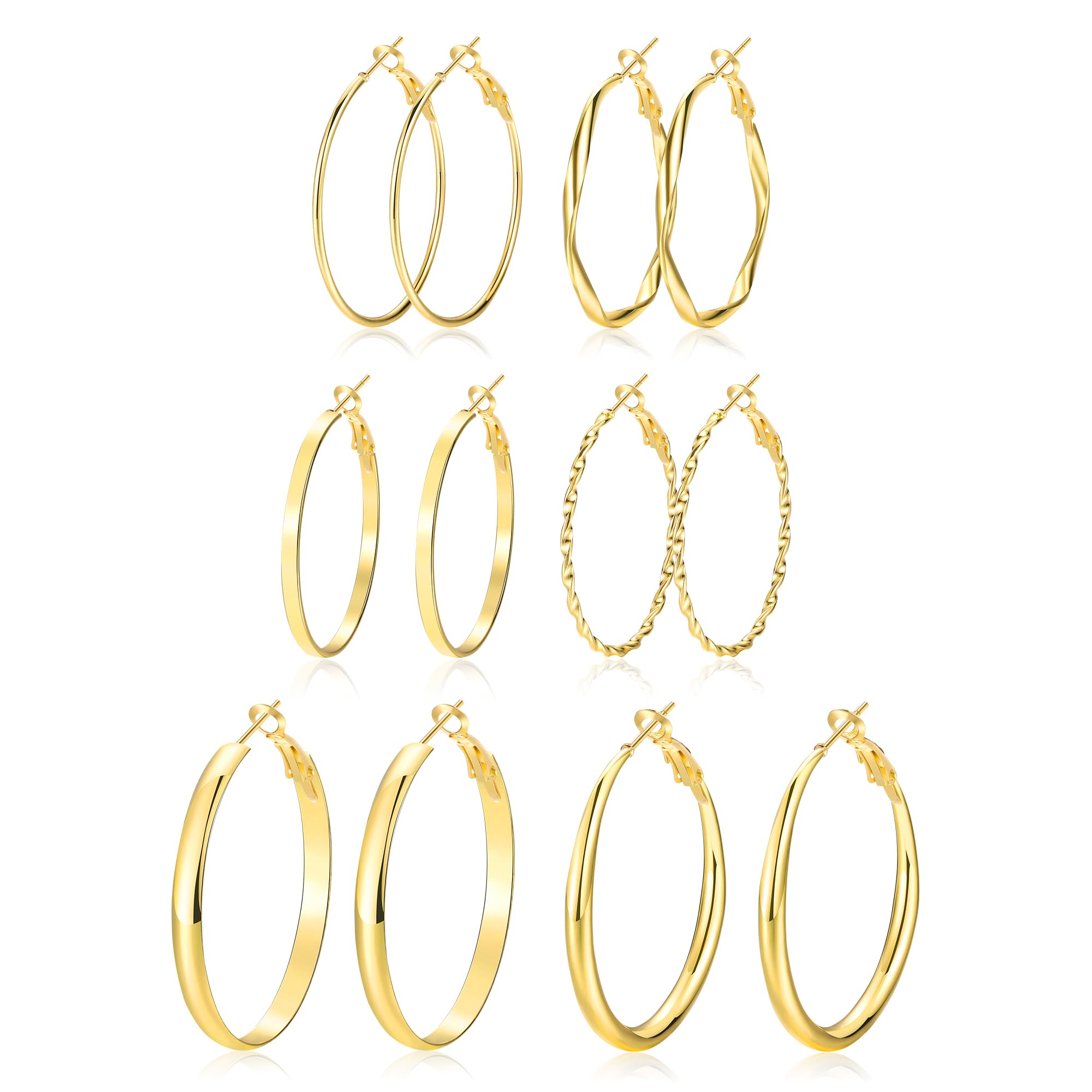 12 Pairs Gold Hoop Earrings Set for Women，Fashion Jewelry Gifts 40mm/50mm | Large/Big, Trendy, Pearl, Multiple Styles, lightweight, 14K Gold-plated, Hypoallergenic, Great for Party/Gathering/Work/Daily