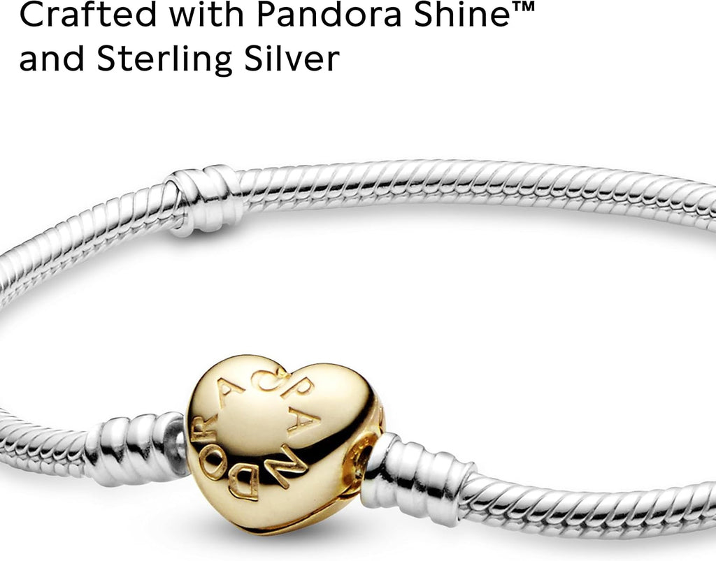 PANDORA Heart Clasp Snake Chain Bracelet - Heart Clasp - Romantic Jewelry for Her with Gift Box - Compatible Moments Charms