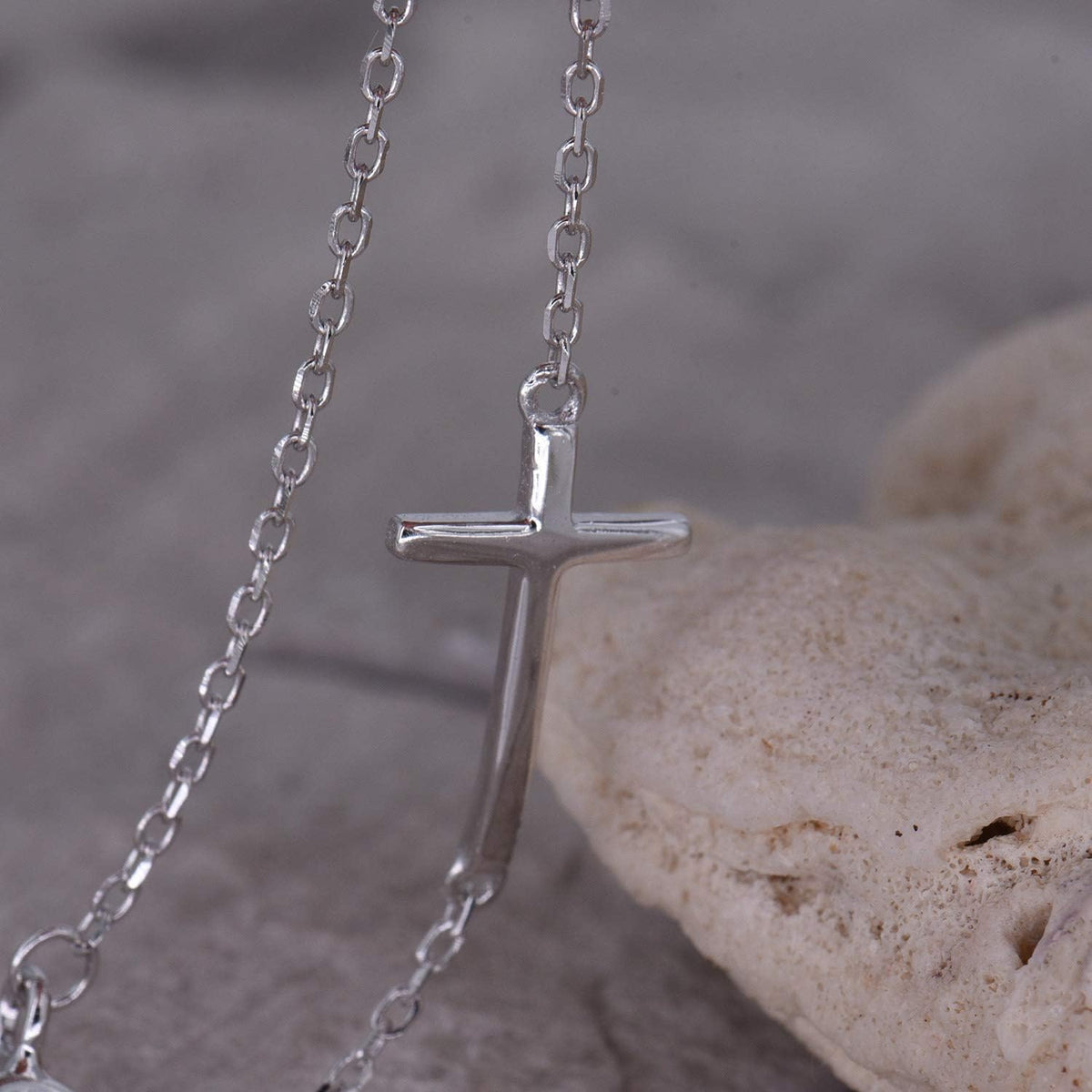 Dainty Sideways Cross Bracelet in Sterling Silver - Celebrity Style Horizontal Cross Bracelet