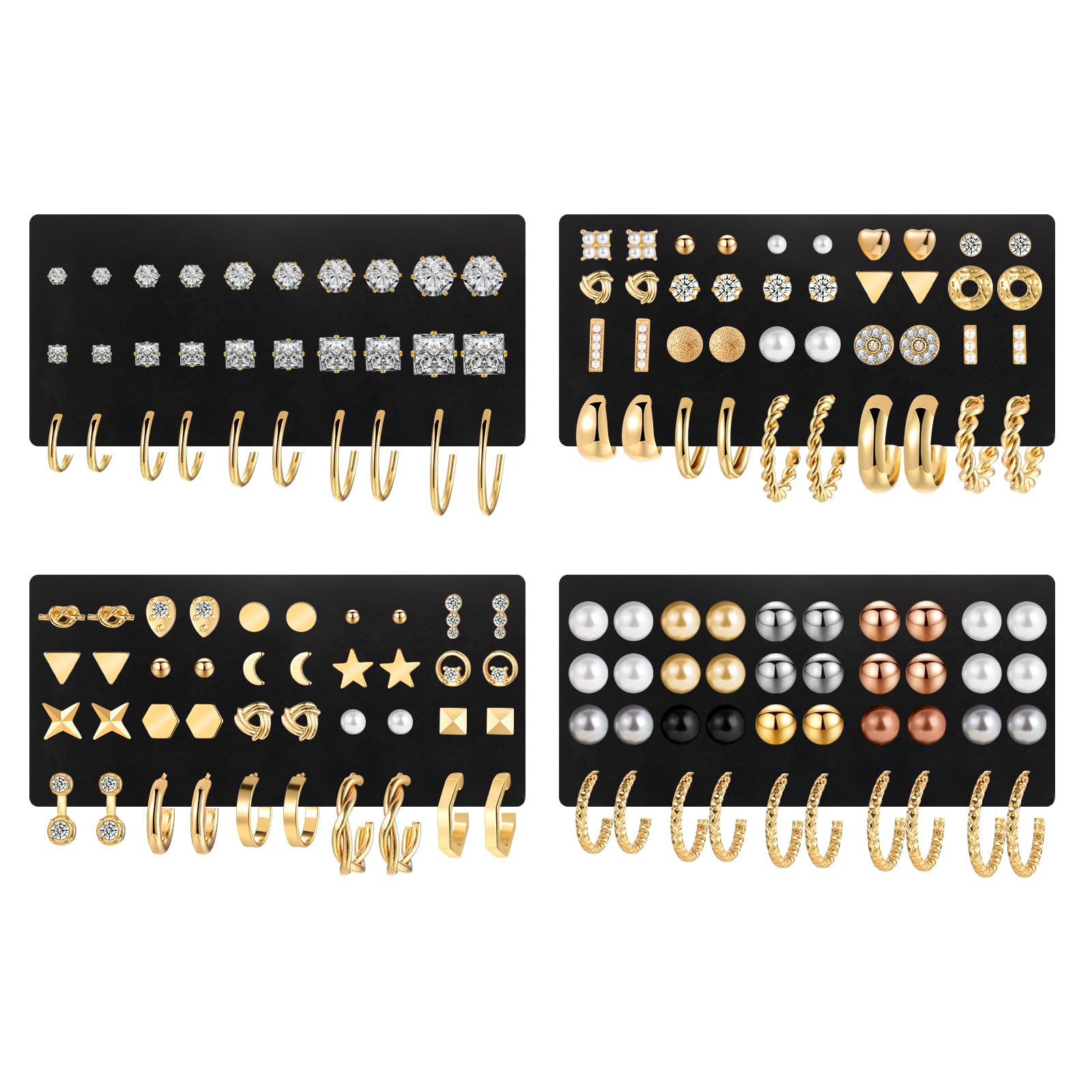 84 Pairs Gold Stud Earrings Set for Women Multipack, Fashion Pearl Cubic Zirconia Butterfly Earrings Packs Piercings, Hypoallergenic Stud Hoops Earrings for Gift