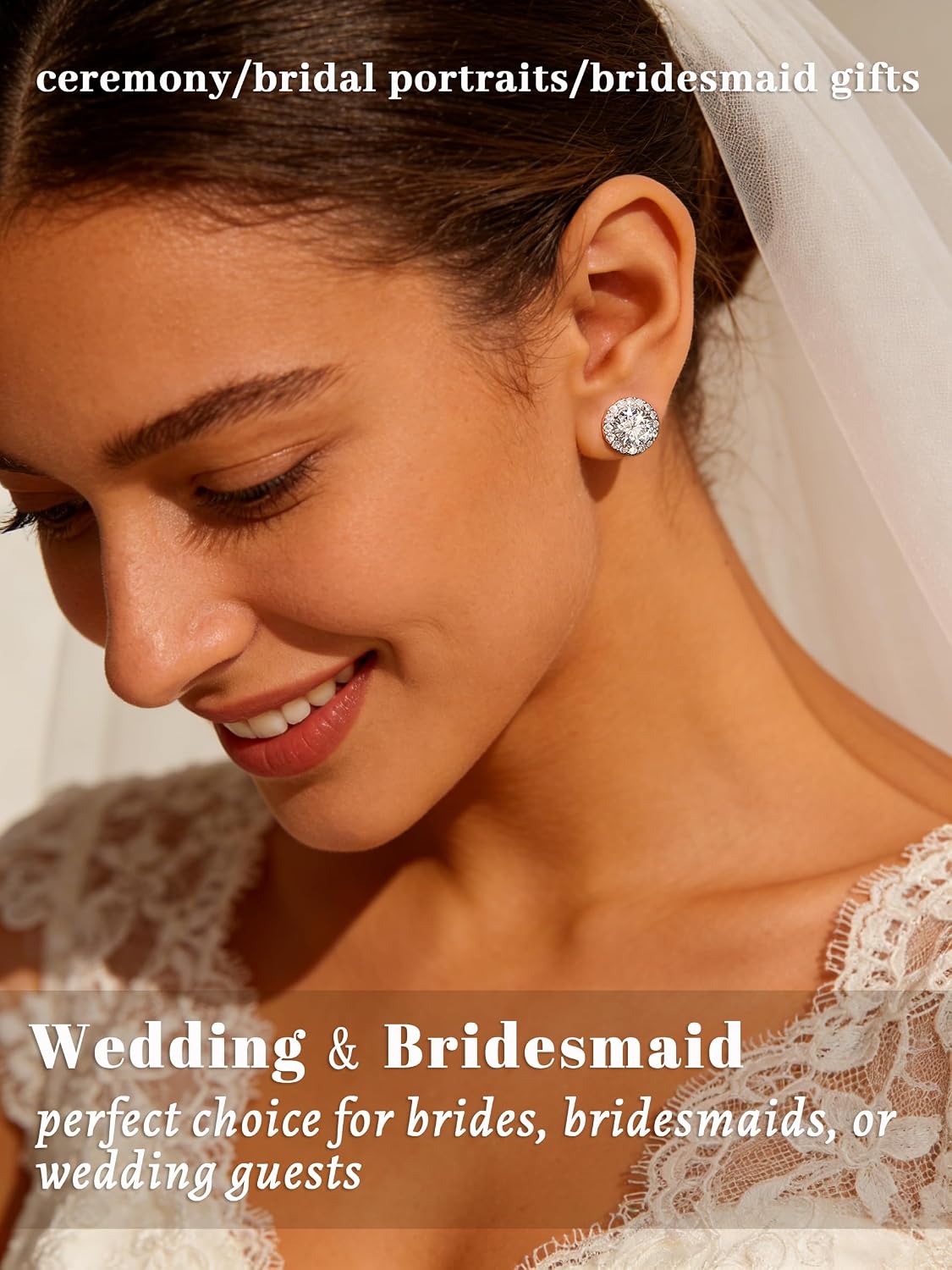 4 Pairs Silver Stud Earrings for Women, 18K Silver Plated Hypoallergenic Premium Cubic Zirconia Earrings, Halo Round Square Stud Earrings Set for Women Men