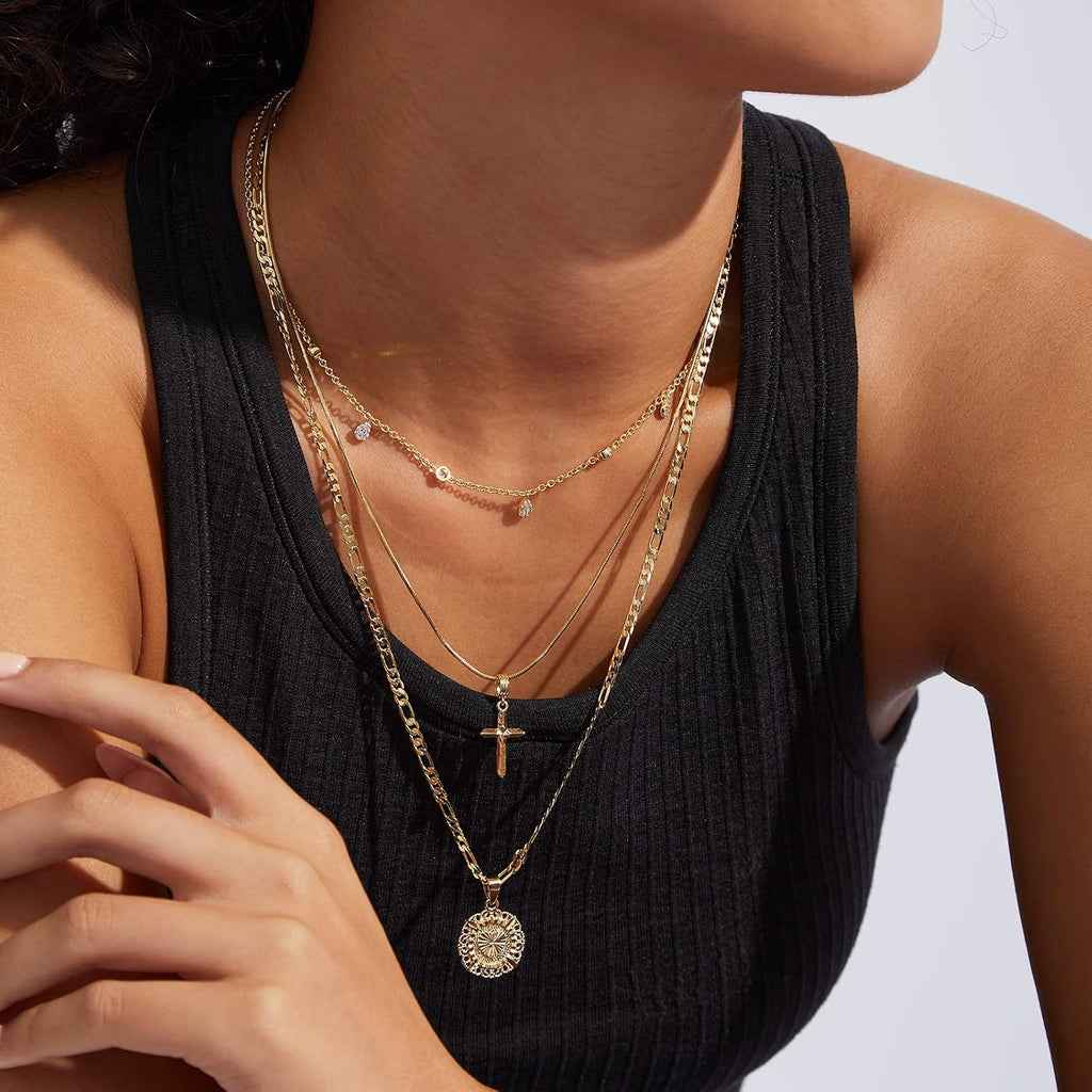 KissYan Initial Necklaces for Women | 14K Gold/White Gold/Rose Gold Plated, Round Letter Pendant with 20''+2'' Figaro Chain, Alphabets A-Z, Dainty Jewelry Gifts
