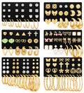 81 Pairs Gold Stud Earrings Set for Women Multipack, Trendy Pearl Cubic Zirconia Butterfly Heart Stud Hoops Earrings Packs, Gold Hoops Earrings for Jewelry Gifts