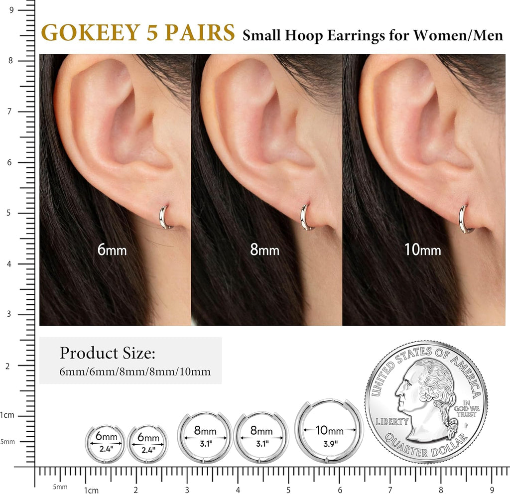 316L Surgical Stainless Steel Small Gold Silver Hoop Earrings for Women Men,Hypoallergenic Cartilage Helix Earrings for Sensitive Ears,Cute Conch Rook Tiny Huggie Hoops Earring Set for Multiple Piercing Jewelry Gift 6mm-12mm