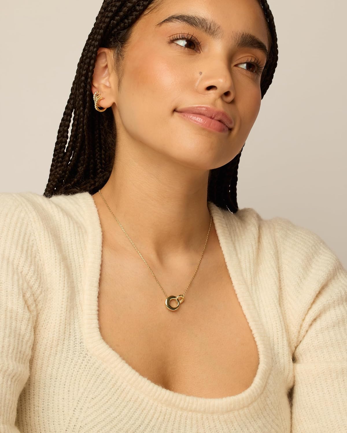 PAVOI 14K Gold Plated Dainty Interlock Pendant Necklace for Women | Circle Link Pendant Necklaces
