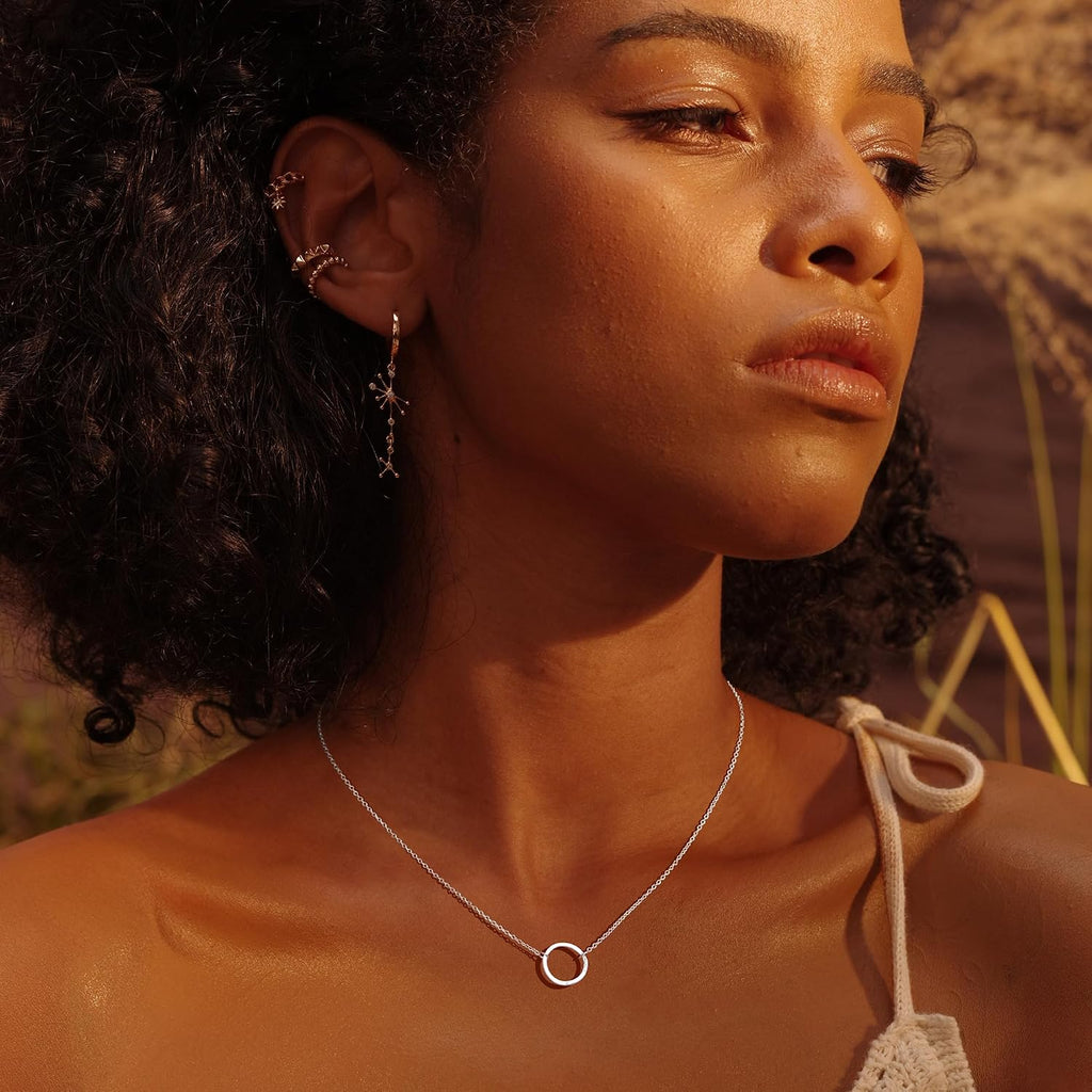 Fettero Pendant Necklace Gold Choker Layered Coin Open Karma Circle Full New Crescent Moon 14K Gold Plated Simple Dainty Necklaces for Women Jewelry Gift