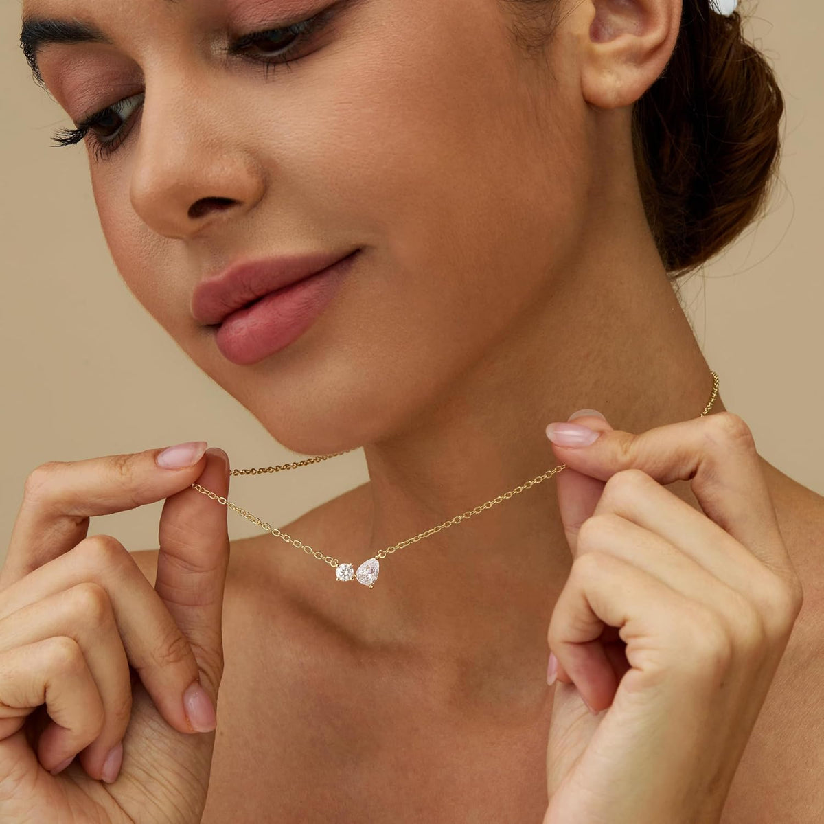 Gold Necklace For Women,Dainty Rhinestone Choker Necklace 14K Gold Plated Cubic Zirconia Pendant Necklaces Trendy Waterproof Statement Necklaces Fashion Womens Homecoming Jewelry