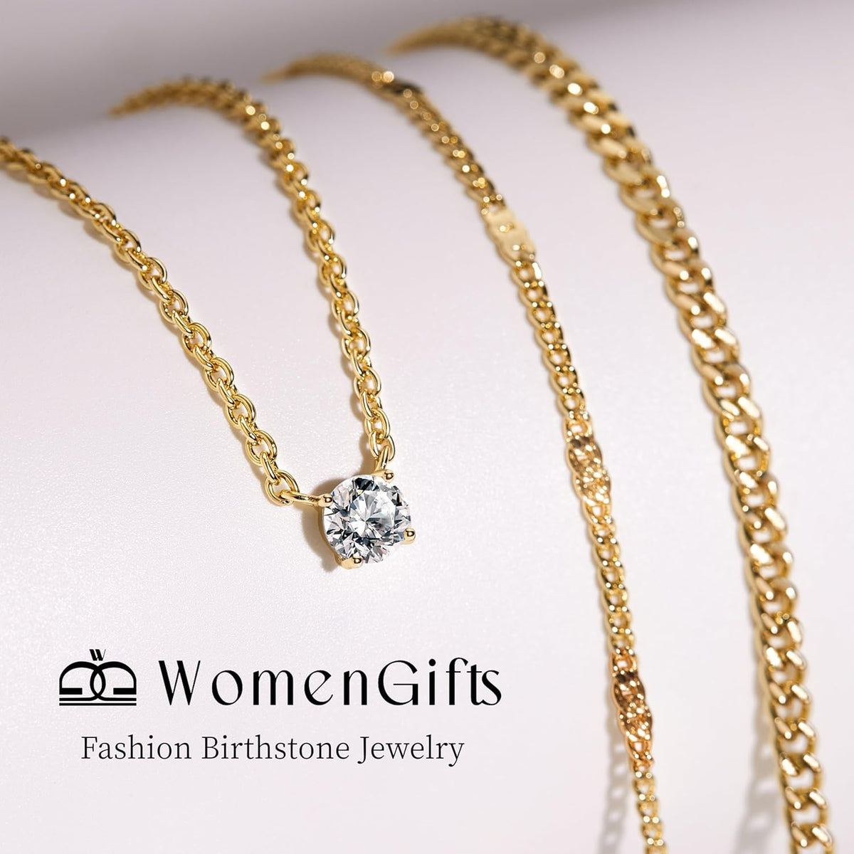 WomenGifts Layered Gold Necklaces for Women, 14K Gold Sterling Silver Plated Dainty Pendant Necklace Set Non Tarnish, Chunky Stackable Cuban Chain Choker, Trendy Birthstone Vacation Jewelry Gift
