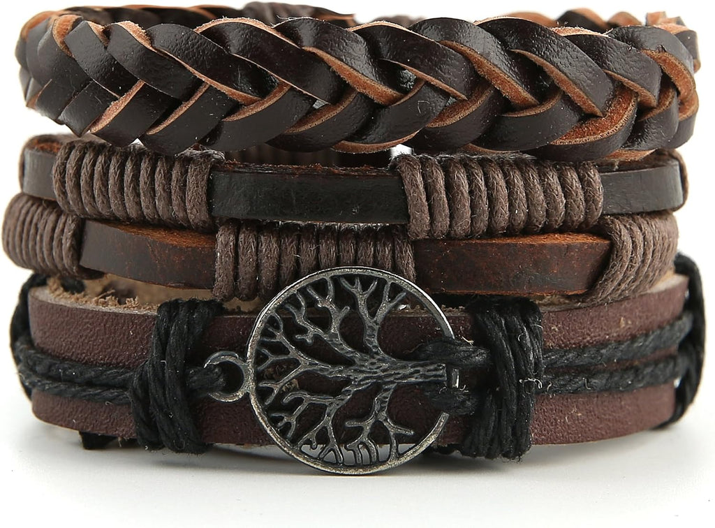 HZMAN Genuine Leather Tree of life Bracelets for Men Women | Handmade,Drawstring/Elastic,Lava Rock Beads,Tiger Eye Natural Stone,Gift,Comfortable to wear all day long