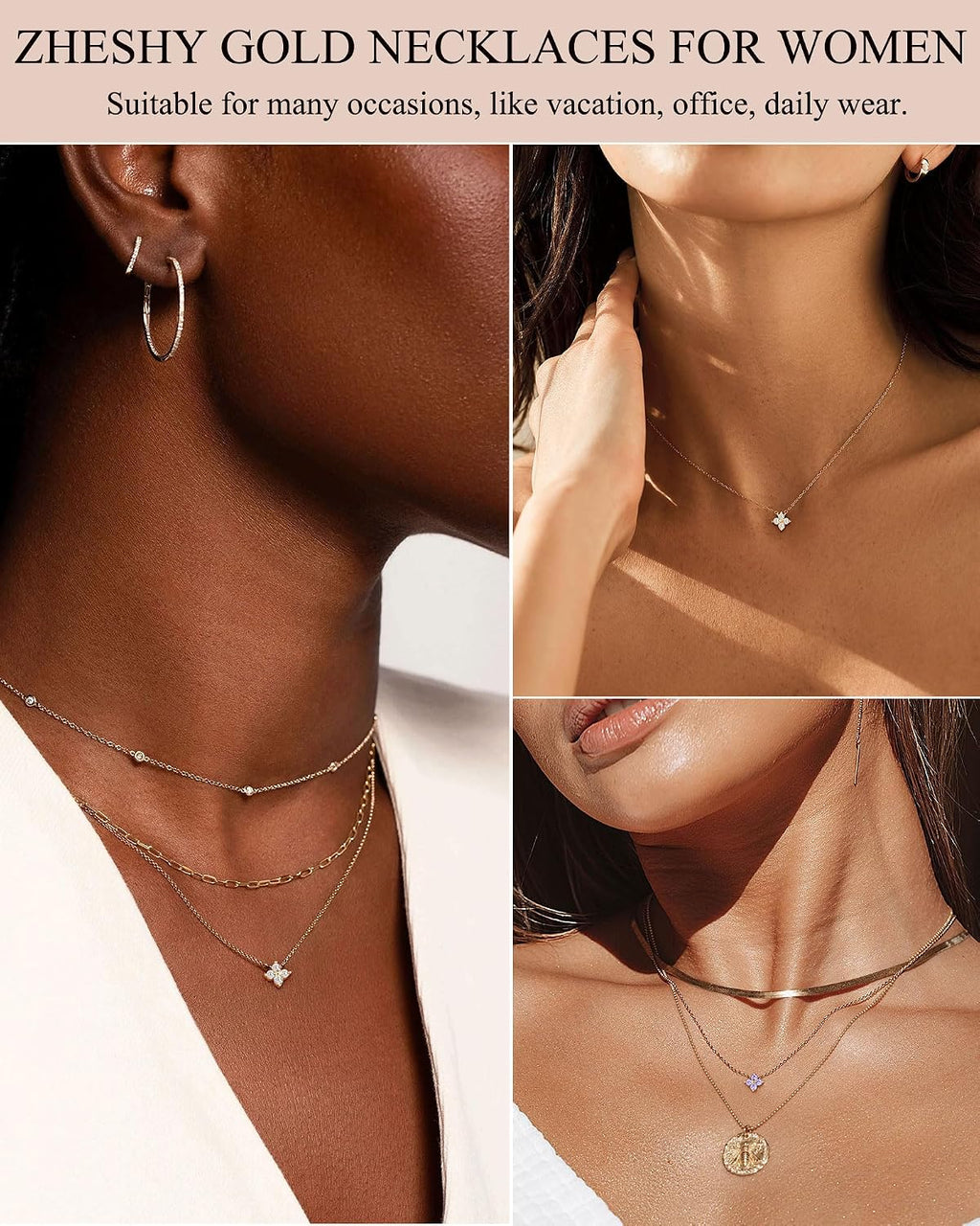 ZHESHY Birthstone Gold Necklaces for Women Dainty 14K Gold Plated Necklace | Simple Non Tarnish Diamond Cubic Zirconia Pendant Necklaces Women Gold Trendy Jewelry Bridesmaid Birthday Gifts