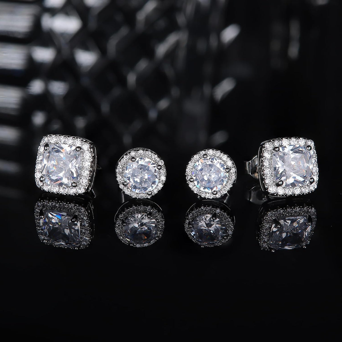 18K Gold Plated Halo Stud Earrings 925 Sterling Silver Cubic Zirconia Stud Earrings Round Square Diamonique Stud Earrings Set for Women Men