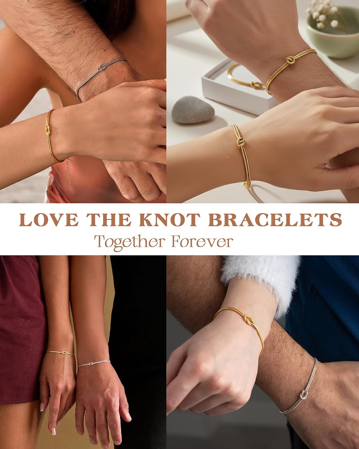 KOHOTA Silver Gold Bracelets for Women Trendy Bracelet Stack Non Tarnish | 14K Gold & Silver Plated Stackable Bracelet, Dainty Heart Pearl Knot Beaded Chain, Matching Couple Friendship Jewelry Gifts