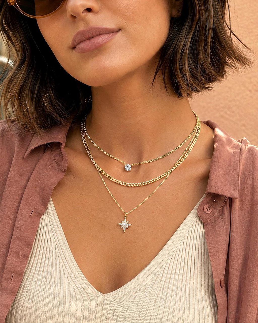 Gold Necklace Stack, Layered Gold Necklaces for Women Jewelry Set | 14K Gold Plated, Separate Chains, Pendant, Dainty, Non Tarnish, Delicate, Chain, Multi, Gift