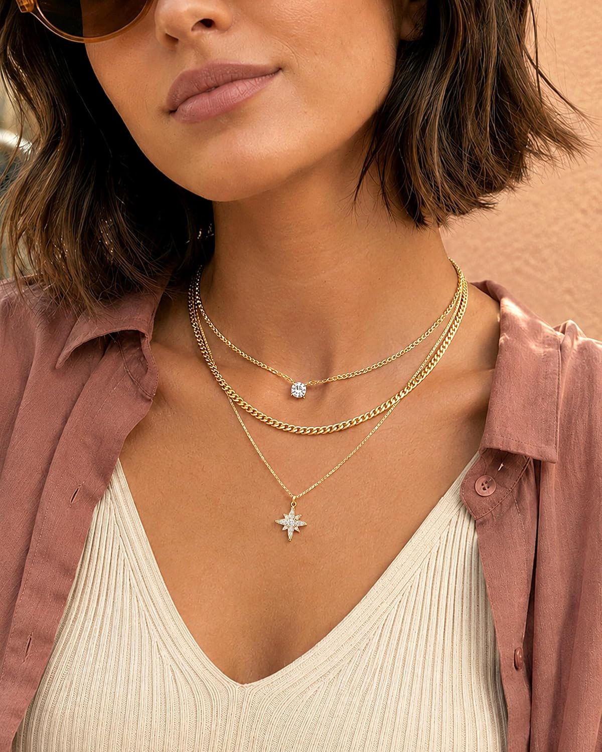 Gold Necklace Stack, Layered Gold Necklaces for Women Jewelry Set | 14K Gold Plated, Separate Chains, Pendant, Dainty, Non Tarnish, Delicate, Chain, Multi, Gift