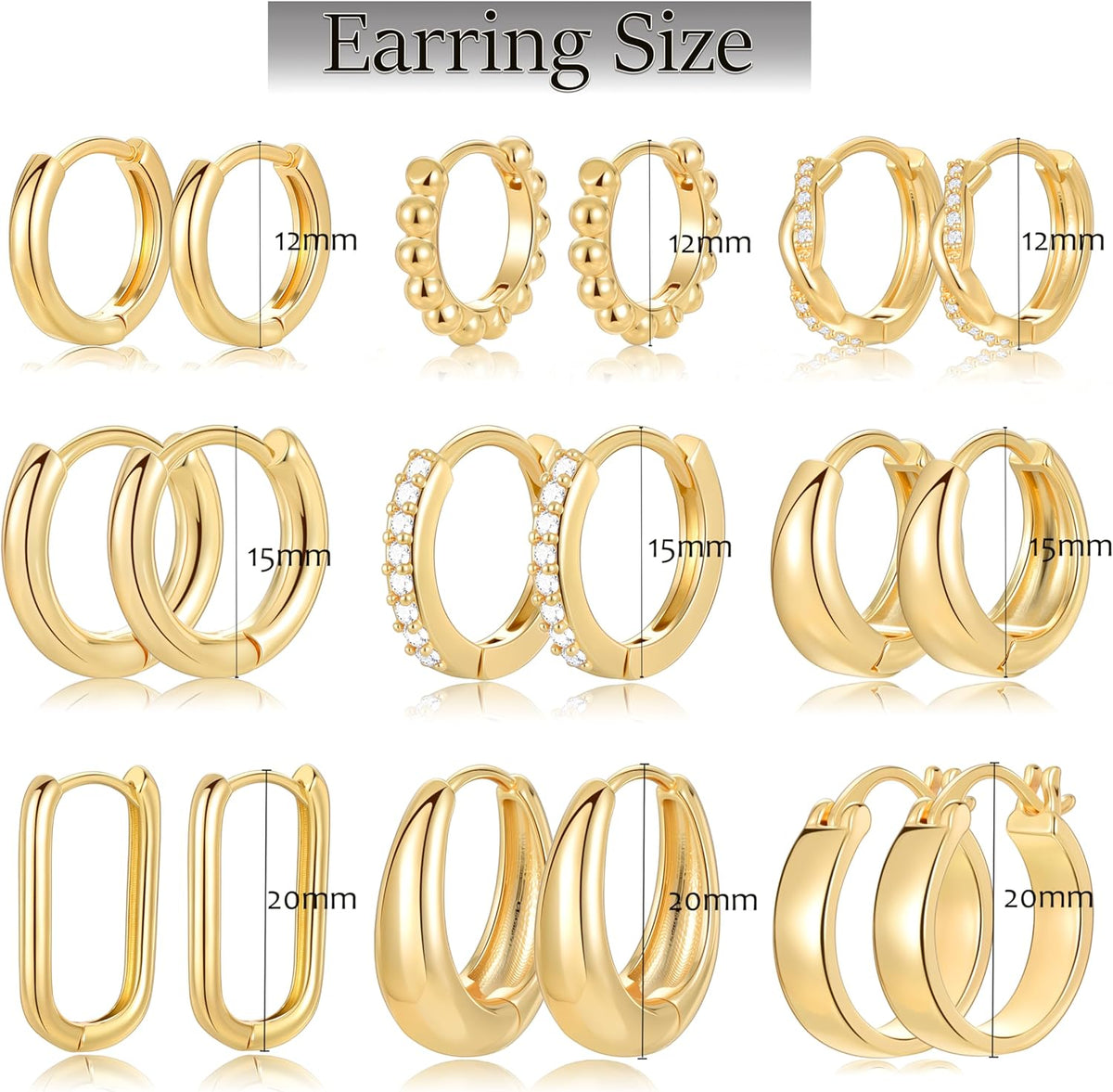 9 Pairs Small Gold/Silver Hoop Earrings Set for Women | 14K Gold Plated Chunky Hoop Small Earring Hypoallergenic Thick Open Lightweight Chunky Hoop Earrings Jewelry for Gifts