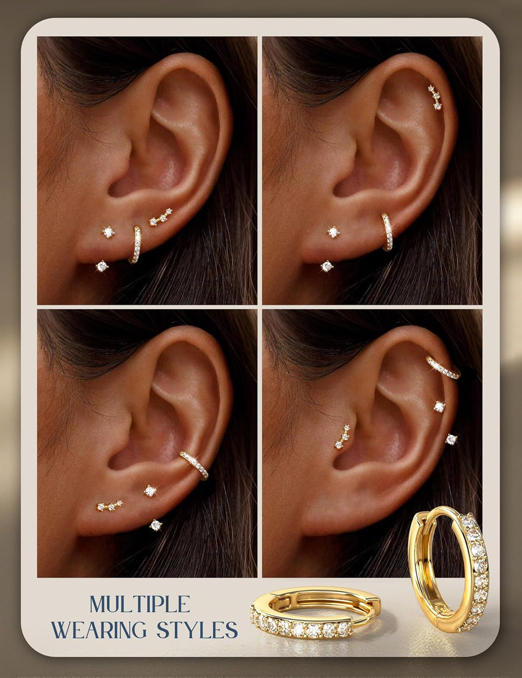 3 Pairs 925 Sterling Silver Hypoallergenic Earrings for Women Trendy - 14K Gold Plated Stud Hoop Cartilage Earrings Set Small Earring Stacks for Sensitive Ears Non Tarnish Dainty Silver Earring